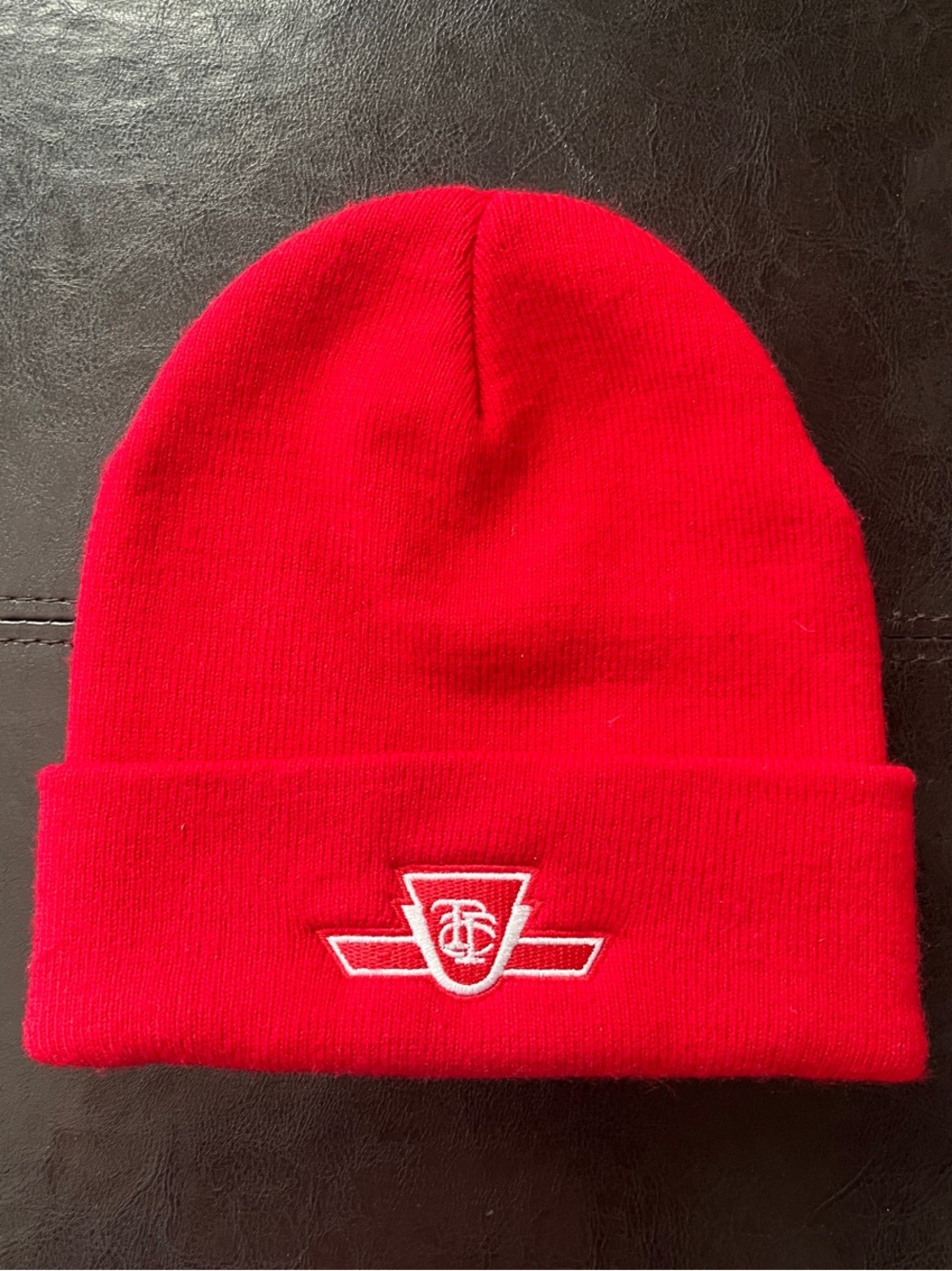 Red TTC Logo Knit Beanie Hat for Men